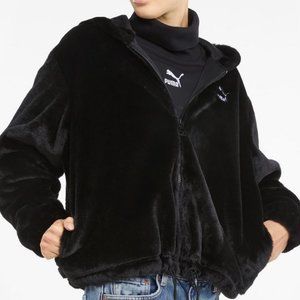 PUMA - Fuzzy Full-Zip Velour Jacket (Black) Size Small (Over-sized)